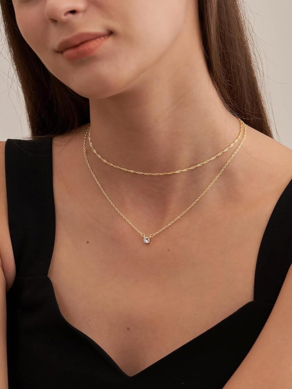 Dainty 14k Gold Plated/Silver Cubic Zirconia Necklaces for Women, Simple CZ Jewe - Picture 3 of 9